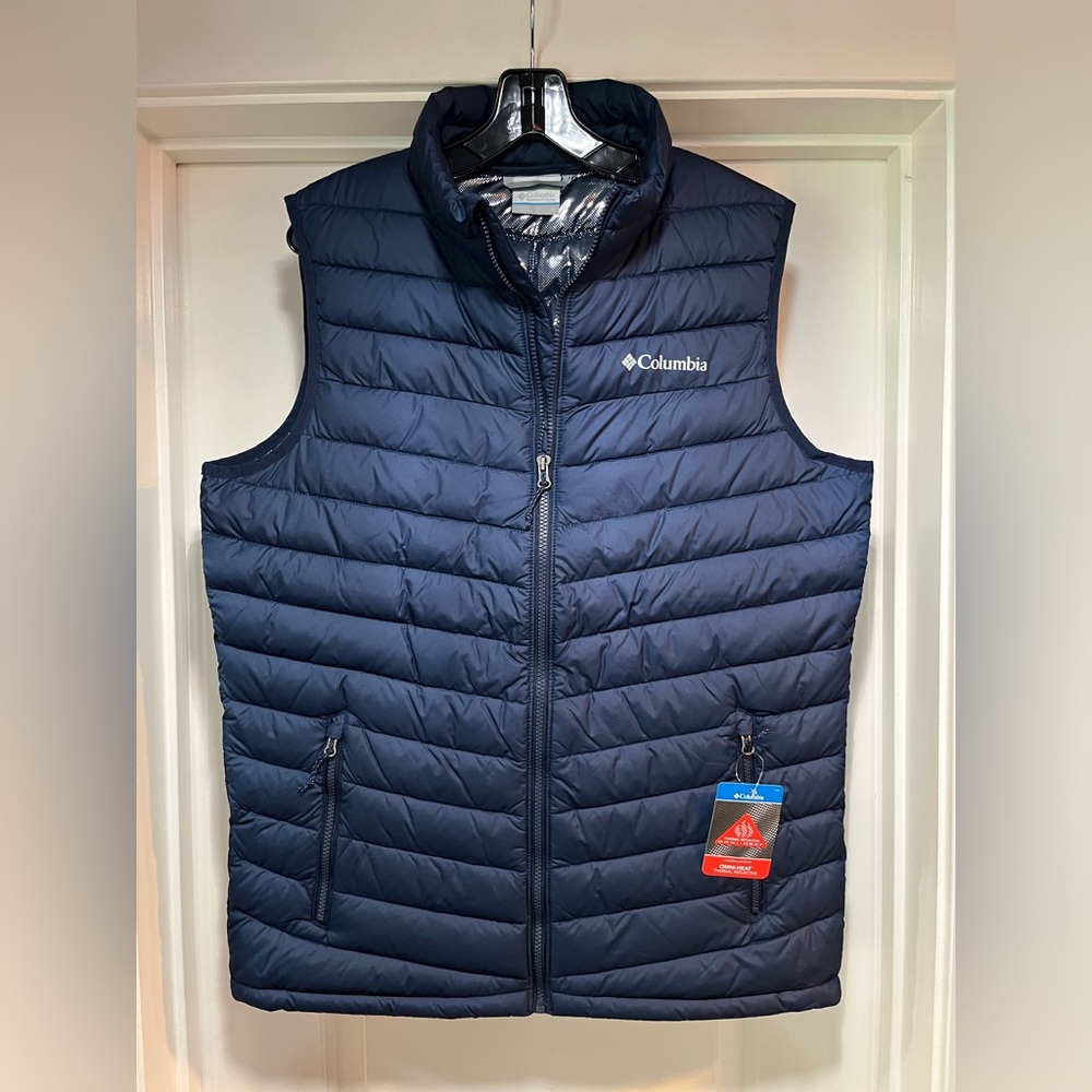 Mens Medium Columbia Slope Edge Insulated Vest Blue Puffer Omni-Heat Insulated